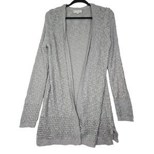 Cloudchaser Open Knit‎ Cardigan Sweater Womens Size L Gray Long Sleeve